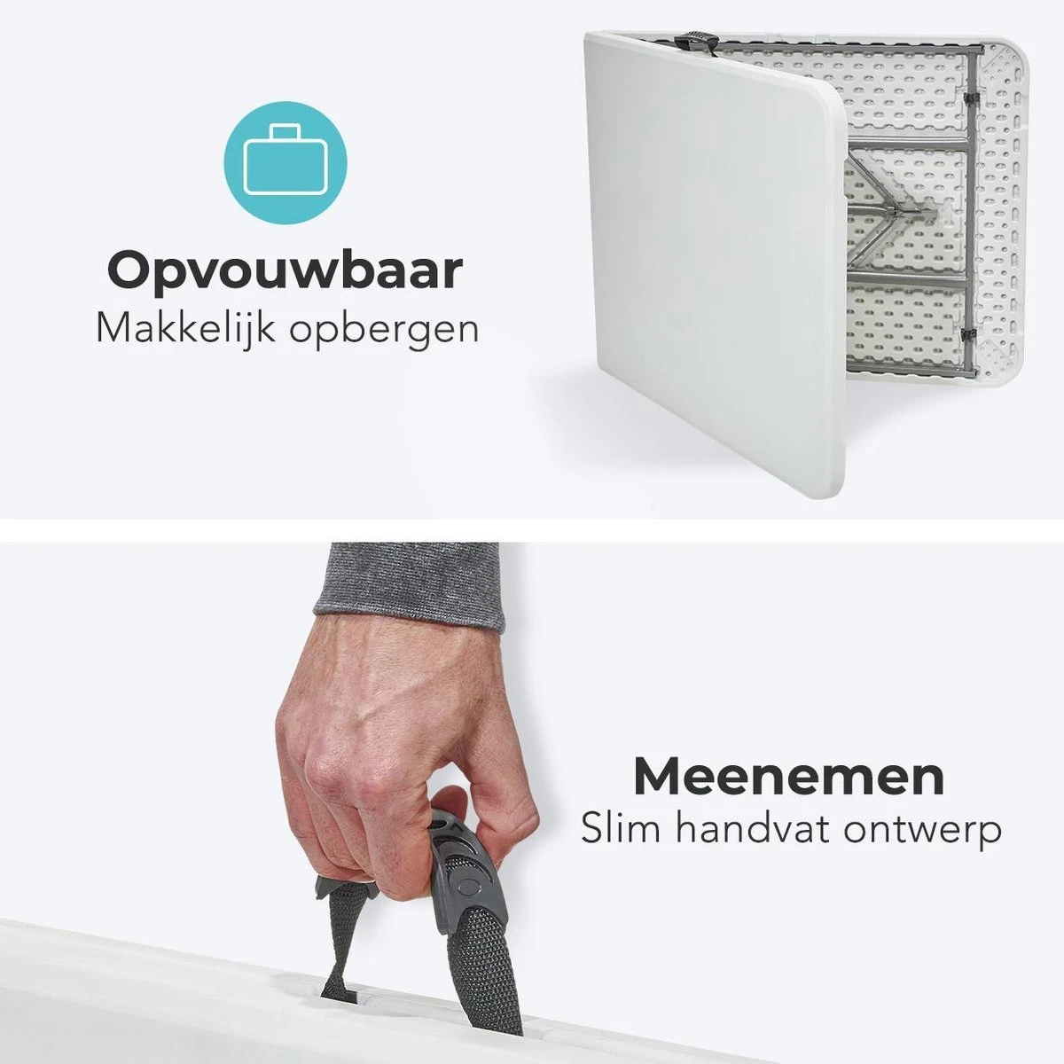LifeGoods Klaptafel - Inklapbaar - 70x180cm - Verstelbare Vouwtafel - Weerbestendig - Wit 4 LifeGoods Klaptafel - Inklapbaar - 70x180cm - Verstelbare Vouwtafel - Weerbestendig - Wit - Afbeelding 2