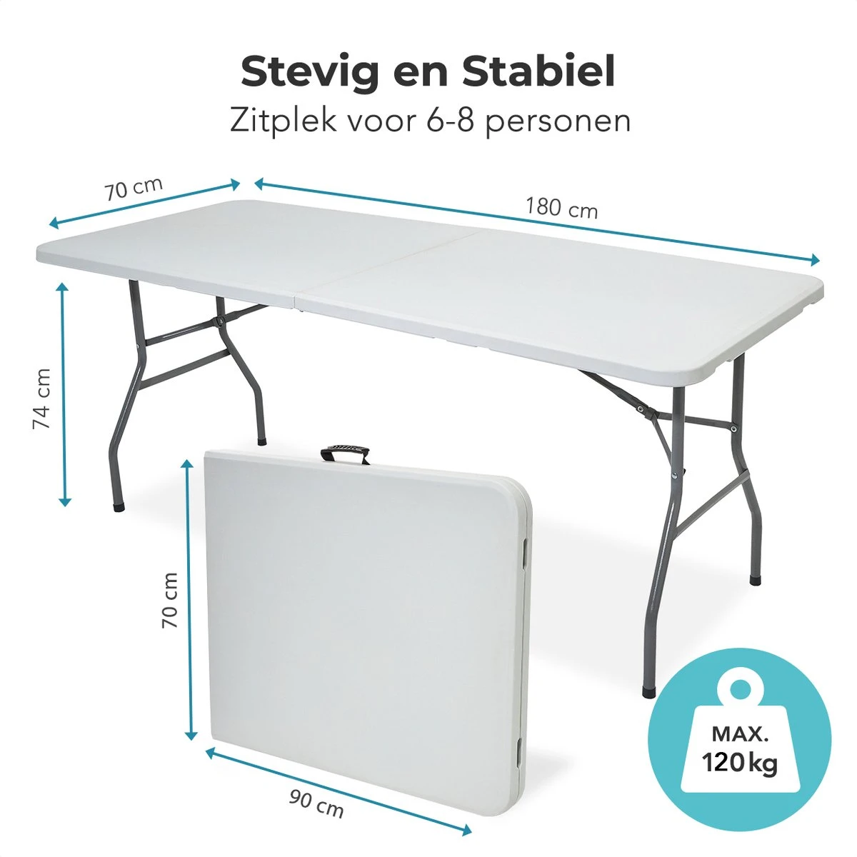 LifeGoods Klaptafel - Inklapbaar - 70x180cm - Verstelbare Vouwtafel - Weerbestendig - Wit 10 LifeGoods Klaptafel - Inklapbaar - 70x180cm - Verstelbare Vouwtafel - Weerbestendig - Wit - Afbeelding 8