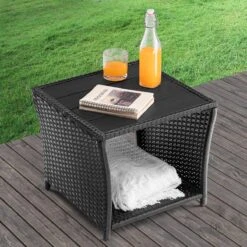 Casaria Polyrattan Bijzettafel - WPC Tafelblad 45x45x40cm – Zwart -Tuinmeubelen Winkel 1200x1200 544