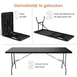 Lenx Klaptafel - Inklapbare Tafel - Opvouwbare Tuintafel - Vouwtafel - Inclusief Handvat En 2 Tafelkleden - 180x75x74cm - 6 Tot 8 Personen -Tuinmeubelen Winkel 1200x1200 555