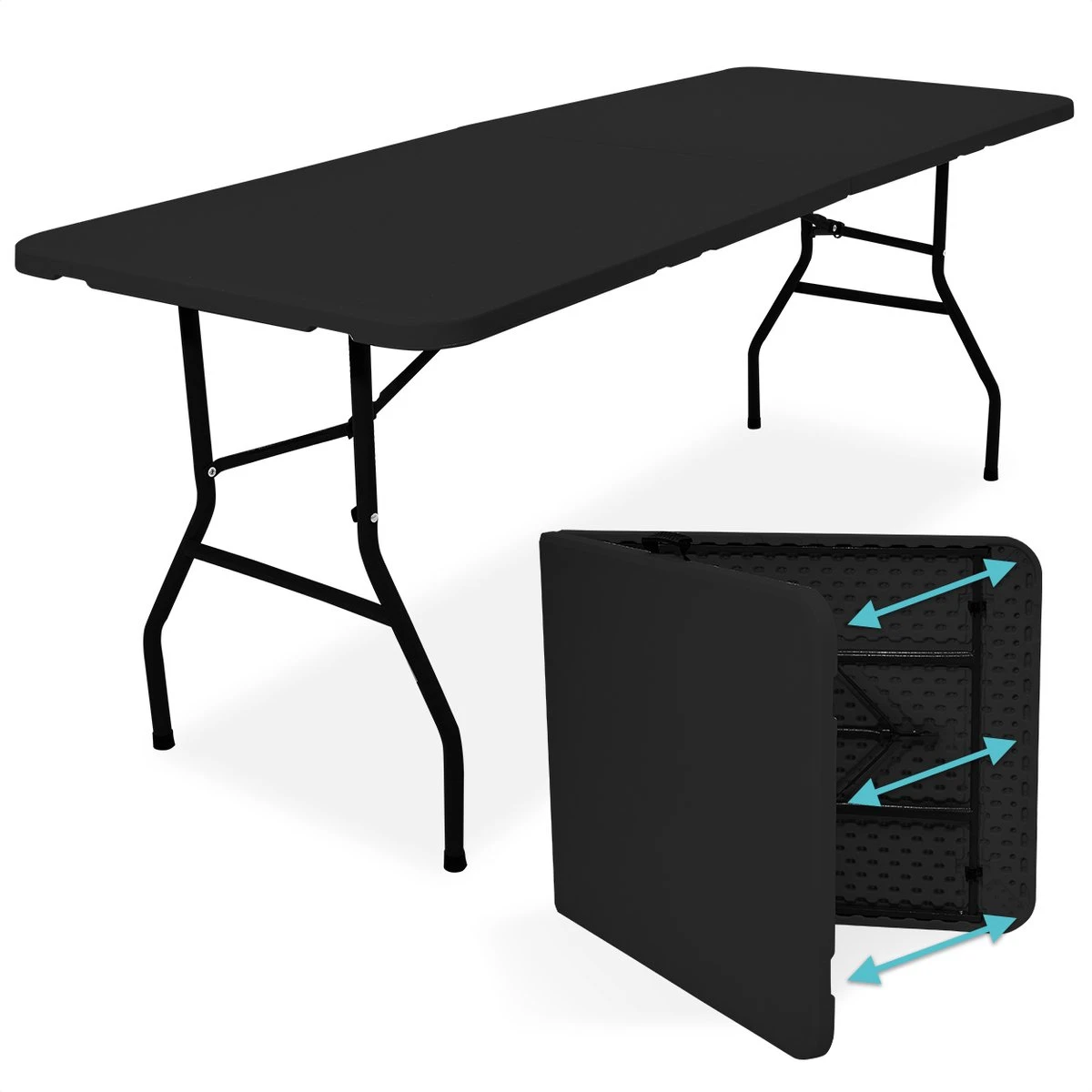 LifeGoods Klaptafel - Inklapbaar - 70x180cm - Verstelbare Vouwtafel - Weerbestendig - Zwart 3 LifeGoods Klaptafel - Inklapbaar - 70x180cm - Verstelbare Vouwtafel - Weerbestendig - Zwart