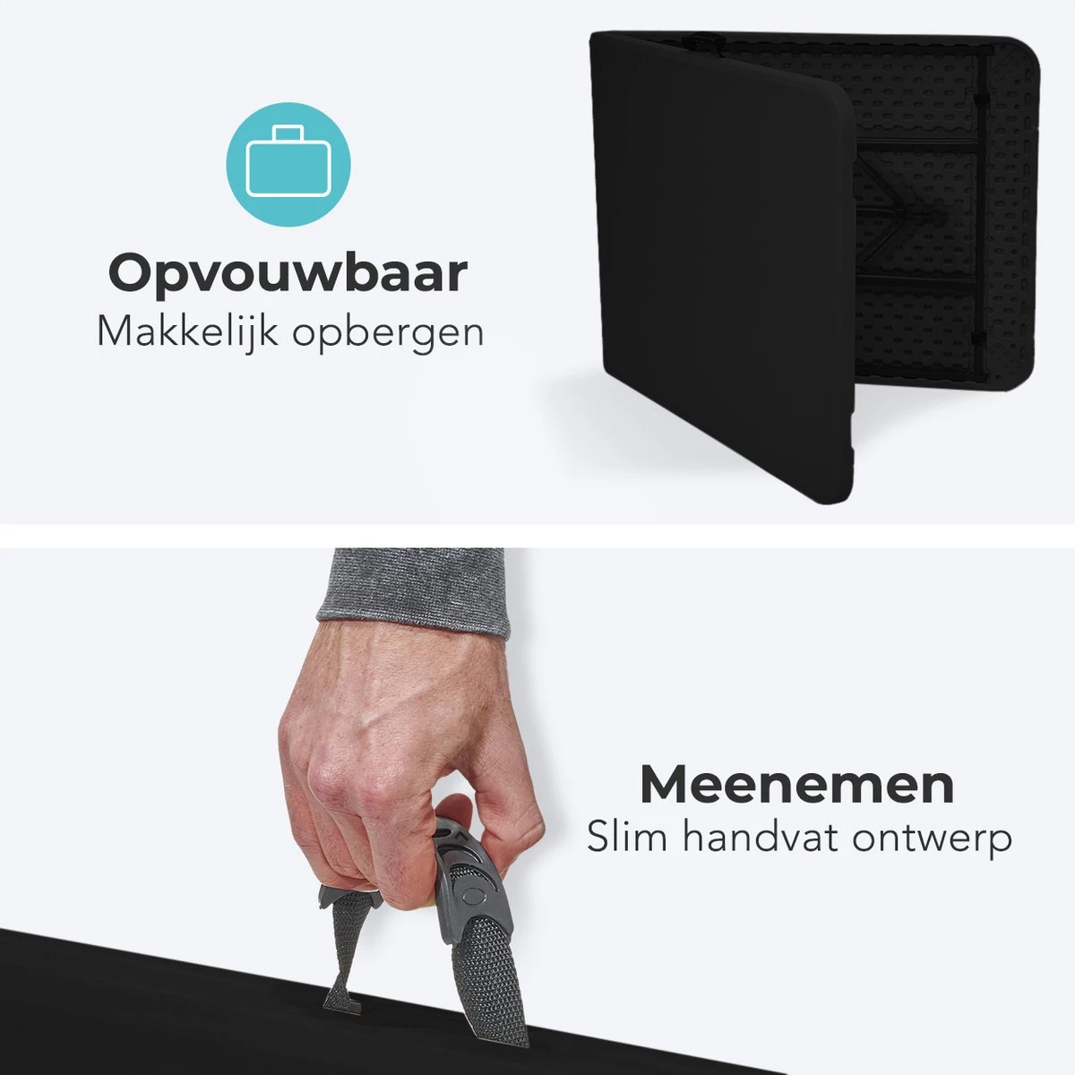 LifeGoods Klaptafel - Inklapbaar - 70x180cm - Verstelbare Vouwtafel - Weerbestendig - Zwart 9 LifeGoods Klaptafel - Inklapbaar - 70x180cm - Verstelbare Vouwtafel - Weerbestendig - Zwart - Afbeelding 7