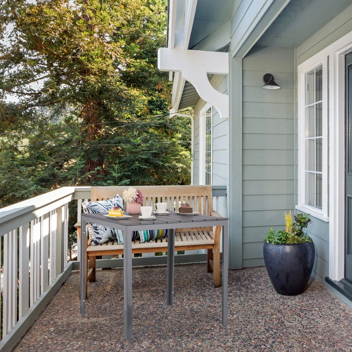 Relaxdays Tuintafel Vierkant - Grijze Buitentafel - Eettafel Tuin - Moderne Balkontafel 8 Relaxdays Tuintafel Vierkant - Grijze Buitentafel - Eettafel Tuin - Moderne Balkontafel - Afbeelding 6