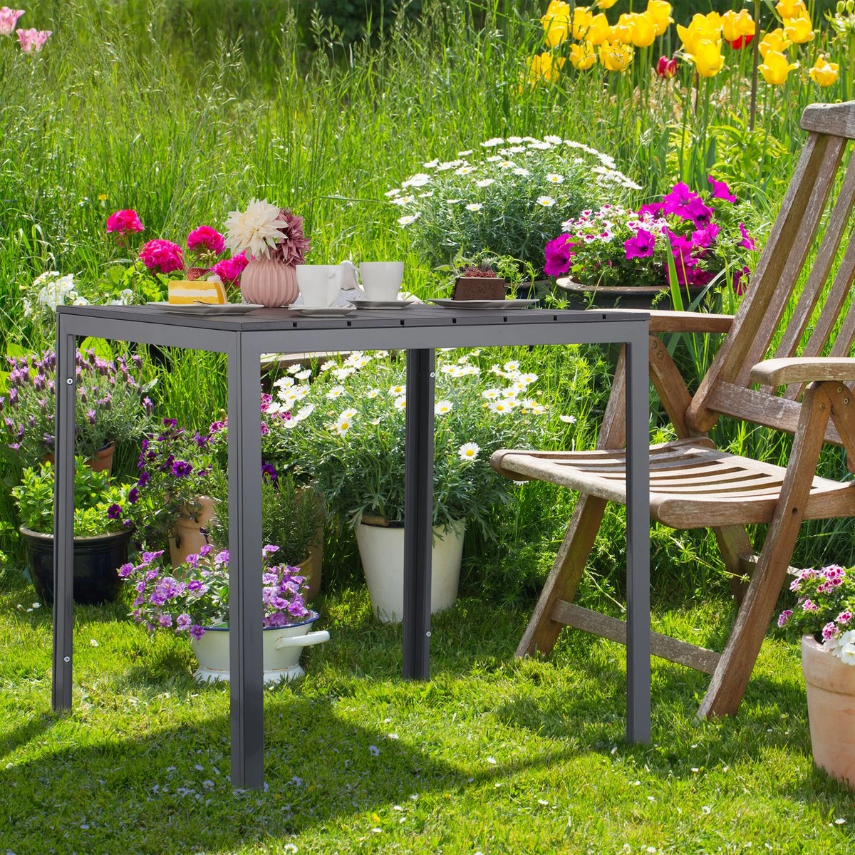Relaxdays Tuintafel Vierkant - Grijze Buitentafel - Eettafel Tuin - Moderne Balkontafel 9 Relaxdays Tuintafel Vierkant - Grijze Buitentafel - Eettafel Tuin - Moderne Balkontafel - Afbeelding 7