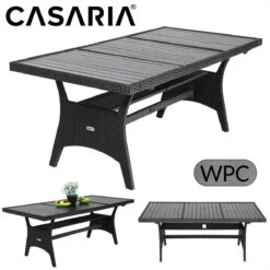 Casaria Polyrattan Tuintafel - WPC Tafelblad 190x90x74 Cm – Zwart -Tuinmeubelen Winkel 1200x1200 678