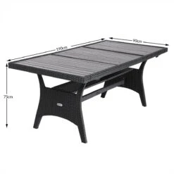 Casaria Polyrattan Tuintafel - WPC Tafelblad 190x90x74 Cm – Zwart -Tuinmeubelen Winkel 1200x1200 679