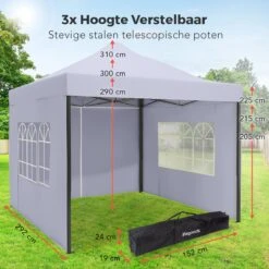 LifeGoods Partytent - 3x3 M - Zijwanden - Easy Up - Opvouwbaar - Waterdicht - Draagtas Met Wieltjes - Donkergrijs -Tuinmeubelen Winkel 1200x1200 772