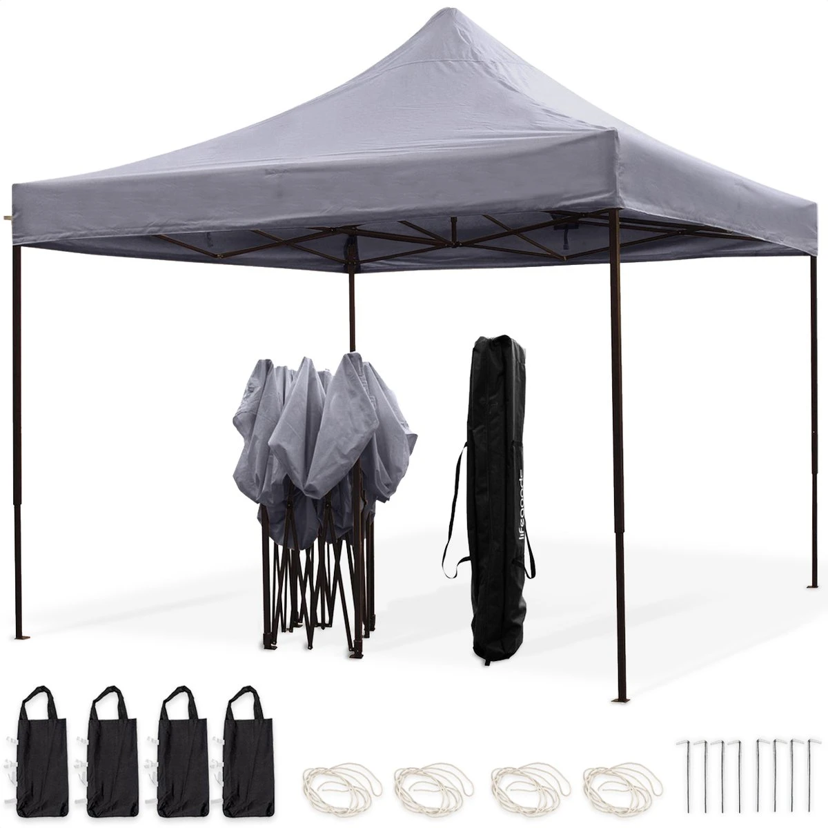 LifeGoods Partytent - 3x3 M - Easy Up - Opvouwbaar - Waterdicht - Draagtas Met Wieltjes - Donkergrijs 3 LifeGoods Partytent - 3x3 M - Easy Up - Opvouwbaar - Waterdicht - Draagtas Met Wieltjes - Donkergrijs
