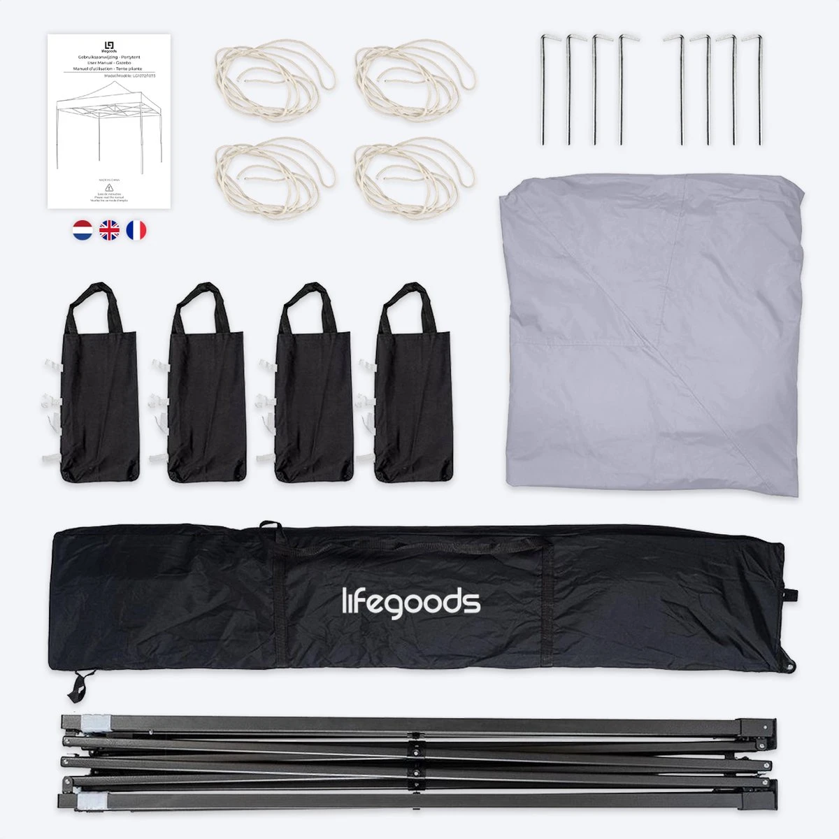 LifeGoods Partytent - 3x3 M - Easy Up - Opvouwbaar - Waterdicht - Draagtas Met Wieltjes - Donkergrijs 5 LifeGoods Partytent - 3x3 M - Easy Up - Opvouwbaar - Waterdicht - Draagtas Met Wieltjes - Donkergrijs - Afbeelding 3