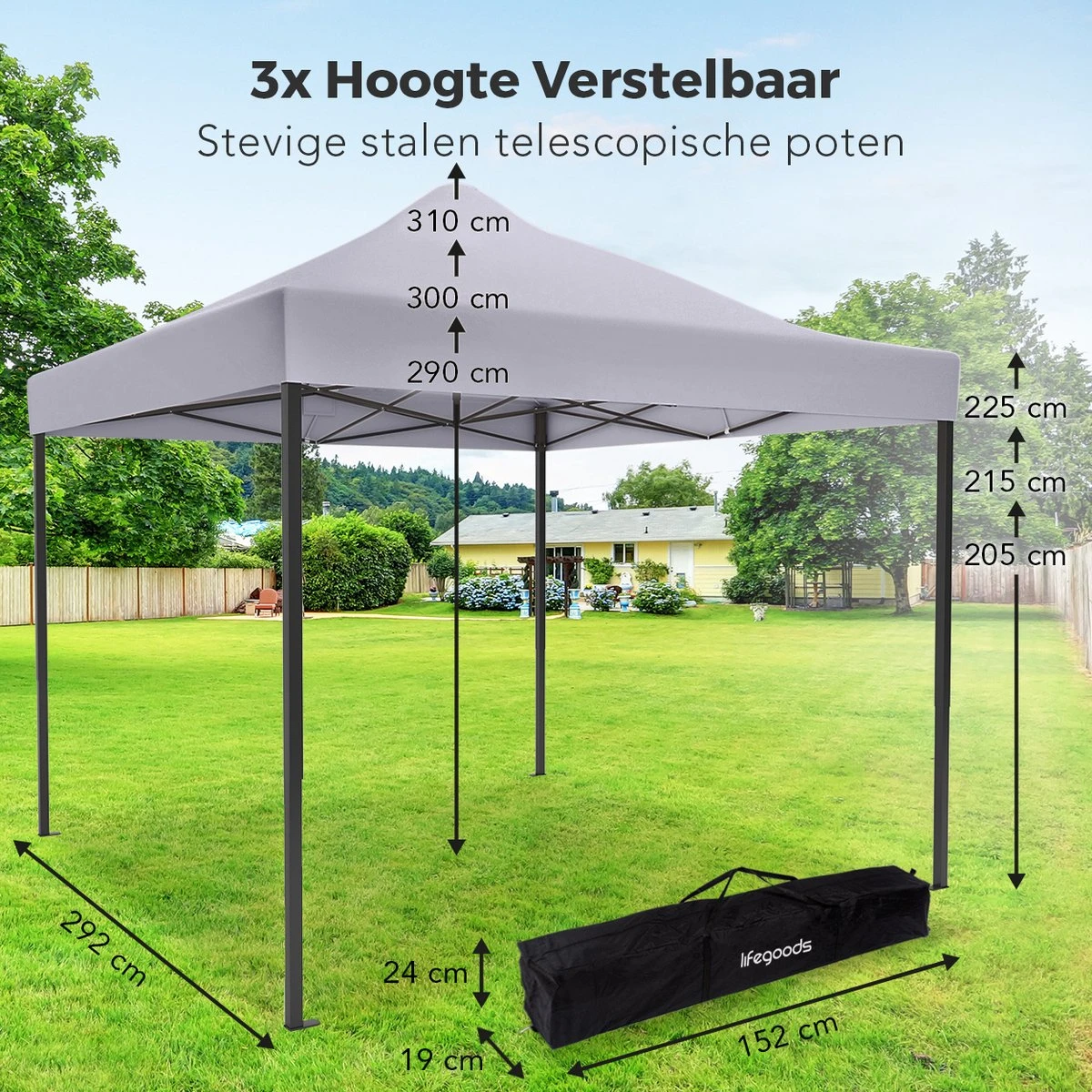 LifeGoods Partytent - 3x3 M - Easy Up - Opvouwbaar - Waterdicht - Draagtas Met Wieltjes - Donkergrijs 7 LifeGoods Partytent - 3x3 M - Easy Up - Opvouwbaar - Waterdicht - Draagtas Met Wieltjes - Donkergrijs - Afbeelding 5