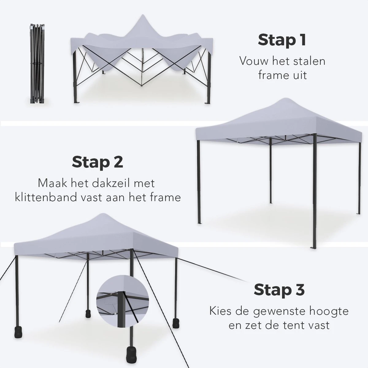 LifeGoods Partytent - 3x3 M - Easy Up - Opvouwbaar - Waterdicht - Draagtas Met Wieltjes - Donkergrijs 10 LifeGoods Partytent - 3x3 M - Easy Up - Opvouwbaar - Waterdicht - Draagtas Met Wieltjes - Donkergrijs - Afbeelding 8