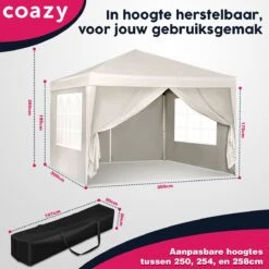 Waterdichte Partytent 3x3 Meter Opvouwbaar Met Zijwanden- Paviljoen Met Zijpanelen - Easy Up - Pop-up Tent Met Haringen, Touw En Anti Slip Poten -Tuinmeubelen Winkel 1200x1200 798