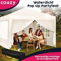 Waterdichte Partytent 3x3 Meter Opvouwbaar Met Zijwanden- Paviljoen Met Zijpanelen - Easy Up - Pop-up Tent Met Haringen, Touw En Anti Slip Poten -Tuinmeubelen Winkel 1200x1200 800
