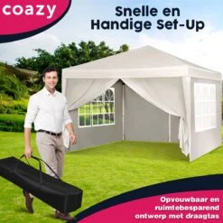 Waterdichte Partytent 3x3 Meter Opvouwbaar Met Zijwanden- Paviljoen Met Zijpanelen - Easy Up - Pop-up Tent Met Haringen, Touw En Anti Slip Poten -Tuinmeubelen Winkel 1200x1200 801