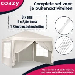 Waterdichte Partytent 3x3 Meter Opvouwbaar Met Zijwanden- Paviljoen Met Zijpanelen - Easy Up - Pop-up Tent Met Haringen, Touw En Anti Slip Poten -Tuinmeubelen Winkel 1200x1200 802