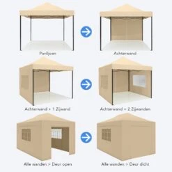 LifeGoods Partytent - 3x4.5 M - Zijwanden - Easy Up - Opvouwbaar - Waterdicht - Draagtas Met Wieltjes - Beige -Tuinmeubelen Winkel 1200x1200 820