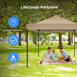 LifeGoods Partytent - 3x4.5 M - Zijwanden - Easy Up - Opvouwbaar - Waterdicht - Draagtas Met Wieltjes - Beige -Tuinmeubelen Winkel 1200x1200 821