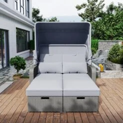 Polyrattan Patio Rieten Meubels Set Voor 2 Personen-Outdoor Rattan Sofa Set Met Intrekbare Luifel-lounge Bank-PE Rotan Loveseat Voor Achtertuin Veranda Tuin Zwembad Balkon-grijs -Tuinmeubelen Winkel 1200x1200 83