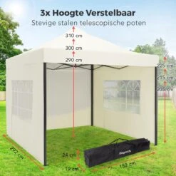 LifeGoods Partytent - 3x3 M - Zijwanden - Easy Up - Opvouwbaar - Waterdicht - Draagtas Met Wieltjes - Beige -Tuinmeubelen Winkel 1200x1200 834