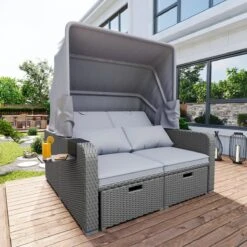Polyrattan Patio Rieten Meubels Set Voor 2 Personen-Outdoor Rattan Sofa Set Met Intrekbare Luifel-lounge Bank-PE Rotan Loveseat Voor Achtertuin Veranda Tuin Zwembad Balkon-grijs -Tuinmeubelen Winkel 1200x1200 84