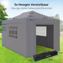 LifeGoods Partytent - 3x4.5 M - Zijwanden - Easy Up - Opvouwbaar - Waterdicht - Draagtas Met Wieltjes - Donkergrijs -Tuinmeubelen Winkel 1200x1200 878