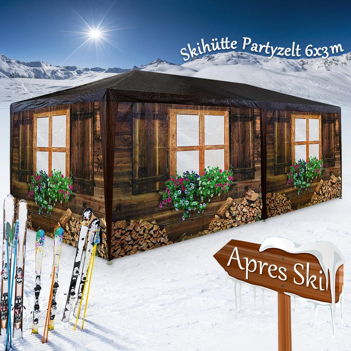 Casaria Apres-Ski Hut Party Tent - 18m² - 3x6m Met 6 Zijpanelen 4 Casaria Apres-Ski Hut Party Tent - 18m² - 3x6m Met 6 Zijpanelen - Afbeelding 2