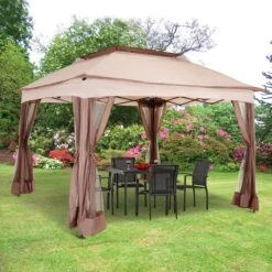 Outsunny Paviljoen Met Zijwanden Partytent Tuintent Popup 3,25 X 3,25 M Khaki 840-166 -Tuinmeubelen Winkel 1200x1200 938