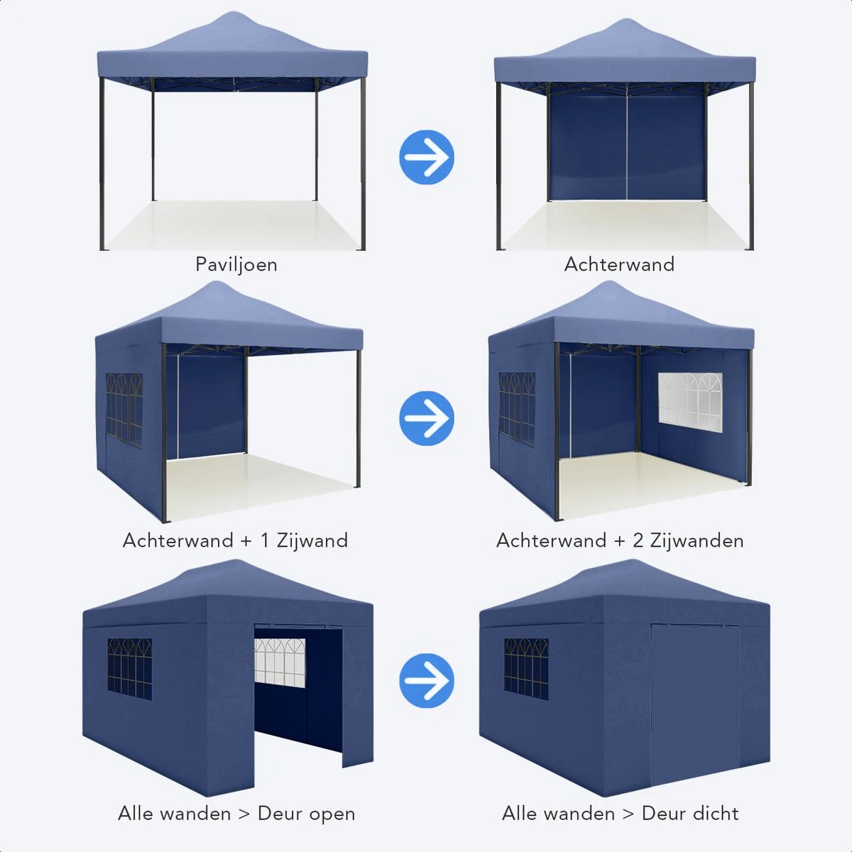 LifeGoods Partytent - 3x4.5 M - Zijwanden - Easy Up - Opvouwbaar - Waterdicht - Draagtas Met Wieltjes - Donkerblauw 10 LifeGoods Partytent - 3x4.5 M - Zijwanden - Easy Up - Opvouwbaar - Waterdicht - Draagtas Met Wieltjes - Donkerblauw - Afbeelding 8