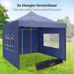 LifeGoods Partytent - 3x3 M - Zijwanden - Easy Up - Opvouwbaar - Waterdicht - Draagtas Met Wieltjes - Donkerblauw -Tuinmeubelen Winkel 1200x1200 952
