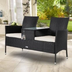 Casaria Polyrattan Tuinbank - Incl. Kussen - 143x55x88 Cm Zwart -Tuinmeubelen Winkel 1200x1200 96