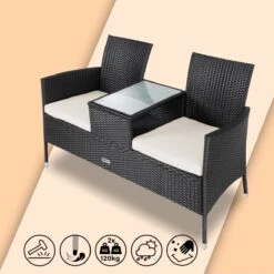 Casaria Polyrattan Tuinbank - Incl. Kussen - 143x55x88 Cm Zwart -Tuinmeubelen Winkel 1200x1200 97