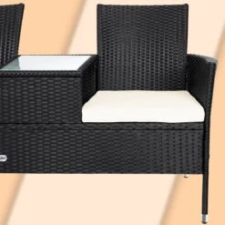 Casaria Polyrattan Tuinbank - Incl. Kussen - 143x55x88 Cm Zwart -Tuinmeubelen Winkel 1200x1200 98