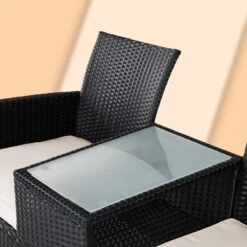 Casaria Polyrattan Tuinbank - Incl. Kussen - 143x55x88 Cm Zwart -Tuinmeubelen Winkel 1200x1200 99