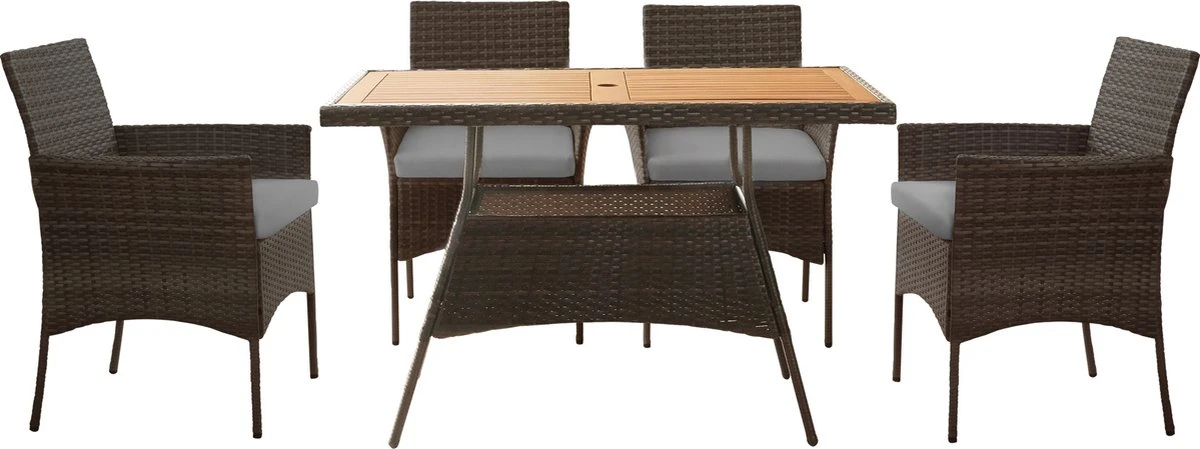 Teamson Home 5-Delig Diningset - Tuinset - Tuinmeubelen - Tafel En 4 Stoelen - Voor Maximaal 4 Personen - Massief Houten Tafelblad - Bruin - 244 X 132 X 84 (cm) 3 Teamson Home 5-Delig Diningset - Tuinset - Tuinmeubelen - Tafel En 4 Stoelen - Voor Maximaal 4 Personen - Massief Houten Tafelblad - Bruin - 244 X 132 X 84 (cm)