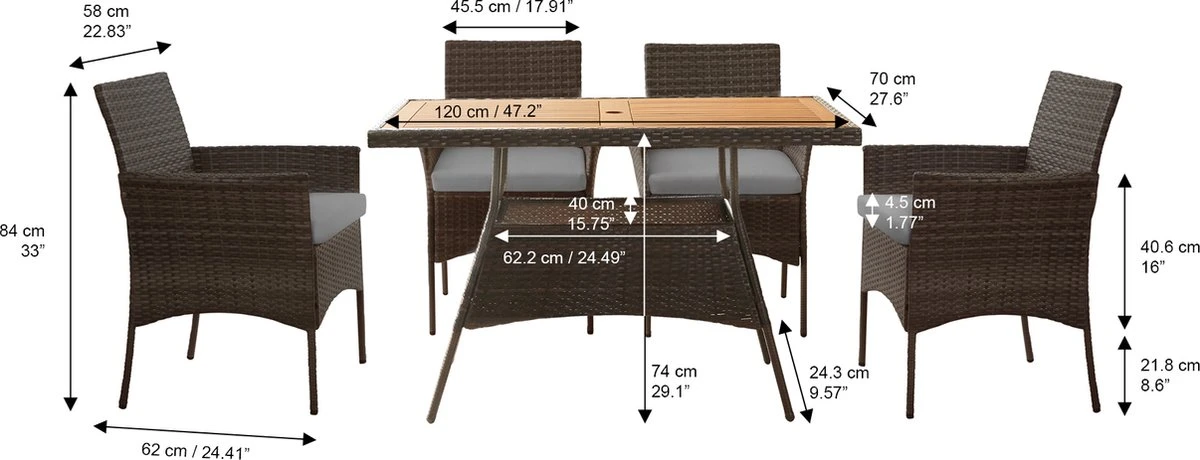 Teamson Home 5-Delig Diningset - Tuinset - Tuinmeubelen - Tafel En 4 Stoelen - Voor Maximaal 4 Personen - Massief Houten Tafelblad - Bruin - 244 X 132 X 84 (cm) 8 Teamson Home 5-Delig Diningset - Tuinset - Tuinmeubelen - Tafel En 4 Stoelen - Voor Maximaal 4 Personen - Massief Houten Tafelblad - Bruin - 244 X 132 X 84 (cm) - Afbeelding 6