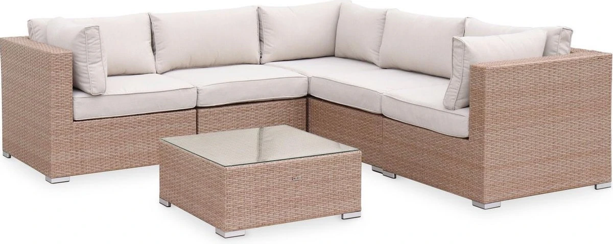 Alice's Garden Loungeset Napoli - 5 Plaatsen - Wicker - 6 Elementen - Beige/Beige 8 Alice's Garden Loungeset Napoli - 5 Plaatsen - Wicker - 6 Elementen - Beige/Beige - Afbeelding 6