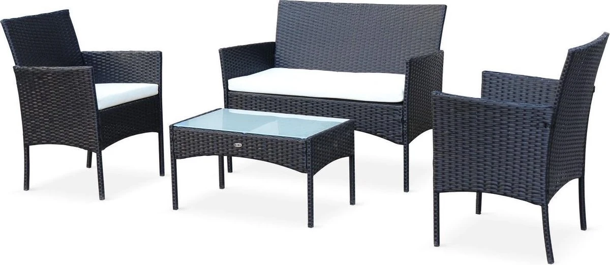 Tuinmeubel Van Gevlochten Hars, 4 Plaatsen 3 Tuinmeubel Van Gevlochten Hars, 4 Plaatsen