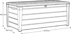Keter Brushwood Opbergbox - Kussenbox - 455L - 145x69,7x60,3cm - Taupe -Tuinmeubelen Winkel 1200x581 1