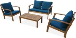Houten Loungeset 4 Plaatsen - Ushuaïa - Donker Turquoise Kussens, Bank, Fauteuils En Lage Tafel Van Acacia, Design -Tuinmeubelen Winkel 1200x603 5