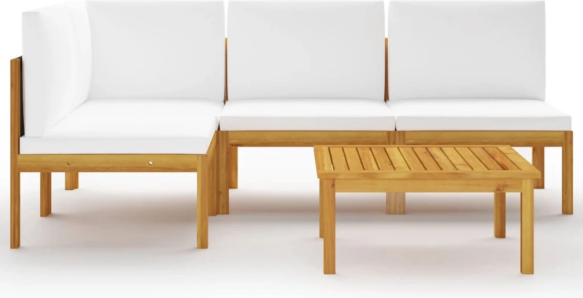 Decoways - 5-delige Loungeset Met Kussens Massief Acaciahout Crèmekleurig 4 Decoways - 5-delige Loungeset Met Kussens Massief Acaciahout Crèmekleurig - Afbeelding 3