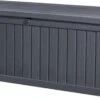 Keter Rockwood Opbergbox - 570L - 155x72,4x64,4cm - Grafiet -Tuinmeubelen Winkel 1200x623