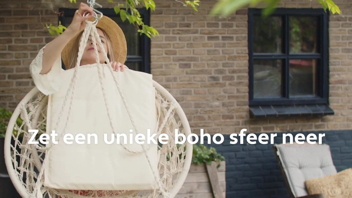 Vita5 Macramé Hangstoel - Voor Binnen En Buiten - Zonder Standaard - Incl. Kussen, Boekenvak En Beschermhoes - Tot 150kg - Bruin/Beige 14 Vita5 Macramé Hangstoel - Voor Binnen En Buiten - Zonder Standaard - Incl. Kussen, Boekenvak En Beschermhoes - Tot 150kg - Bruin/Beige - Afbeelding 12