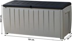 Keter Novel Opbergbox - 340L - 124x55x62.5cm - Grijs -Tuinmeubelen Winkel 1200x692