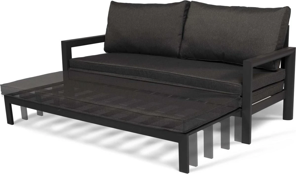 Merkloos Loungebed | Daybed | Uitschuifbare Tuinbank | 185 Cm | Zwart | Hoogwaardige Kwaliteit | Loungebank