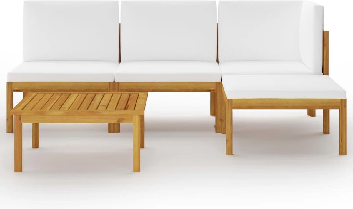 Decoways - 5-delige Loungeset Met Kussens Massief Acaciahout Crèmekleurig 18 Decoways - 5-delige Loungeset Met Kussens Massief Acaciahout Crèmekleurig - Afbeelding 16