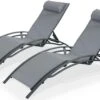 Alice's Garden Louisa Ligstoelen - Aluminium/Textileen - 1,67 M - Antraciet/Grijs -Tuinmeubelen Winkel 1200x742