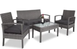 Casaria Polyrattan Loungeset – 2 Stoelen 1 Bank 1 Tafel - Antraciet -Tuinmeubelen Winkel 1200x768 2