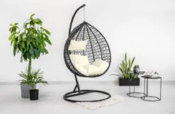 Hangstoel - Ei Stoel - Met Frame - Zwart Beige - Tot 125 Kg -Tuinmeubelen Winkel 1200x780