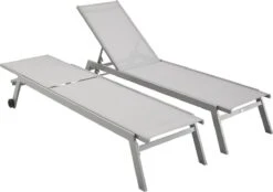 ELSA - Set Van 2 Ligstoelen Van Aluminium En Textileen, Ligbed Multipositioneel Met Wieltjes, Kleur Grijs/lichtgrijs -Tuinmeubelen Winkel 1200x846 2