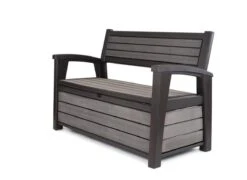 Keter - Hudson Bench Box - 2-zits Bank - Opbergbox - Hout Look & Feel - 227L - 138x63x89cm - Antraciet